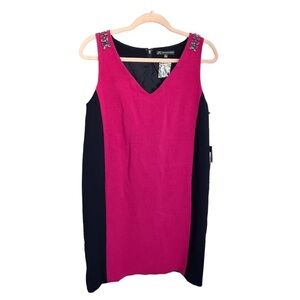NWT Adrianna Papell Colorblock Embellished Sleeveless Shift Dress | Pink | M